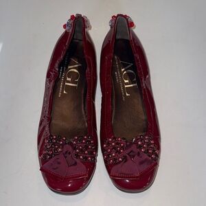 AGL Women's Deep Red Embellished Flats